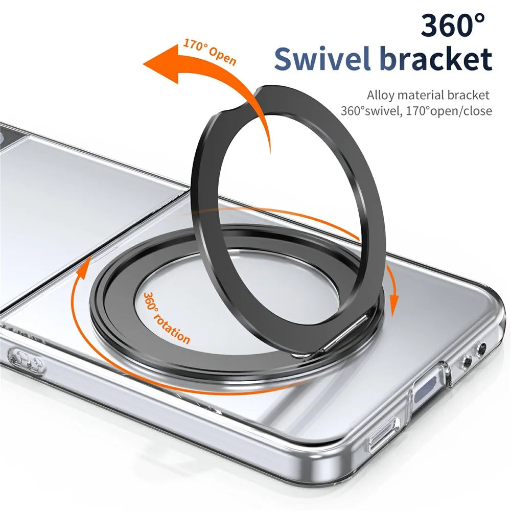 For Samsung Galaxy Z Flip3 5G Case Magnetic Kickstand Clear PC Phone Cover with HD Screen Film - Black - 2