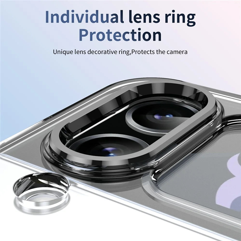 For Samsung Galaxy Z Flip3 5G Case Magnetic Kickstand Clear PC Phone Cover with HD Screen Film - Black - 3