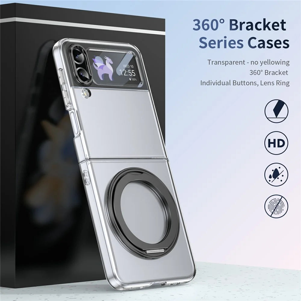 For Samsung Galaxy Z Flip3 5G Case Magnetic Kickstand Clear PC Phone Cover with HD Screen Film - Black - 5