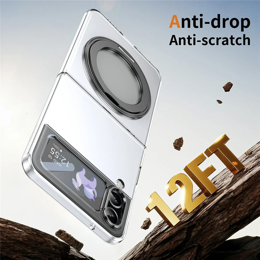 For Samsung Galaxy Z Flip3 5G Case Magnetic Kickstand Clear PC Phone Cover with HD Screen Film - Black - 6