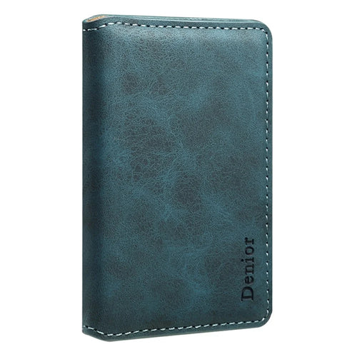 DENIOR V18 Retro Texture Card Holder RFID Blocking Wallet Photo Frame - Blue - 1