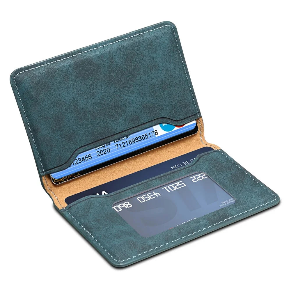 DENIOR V18 Retro Texture Card Holder RFID Blocking Wallet Photo Frame - Blue - 5