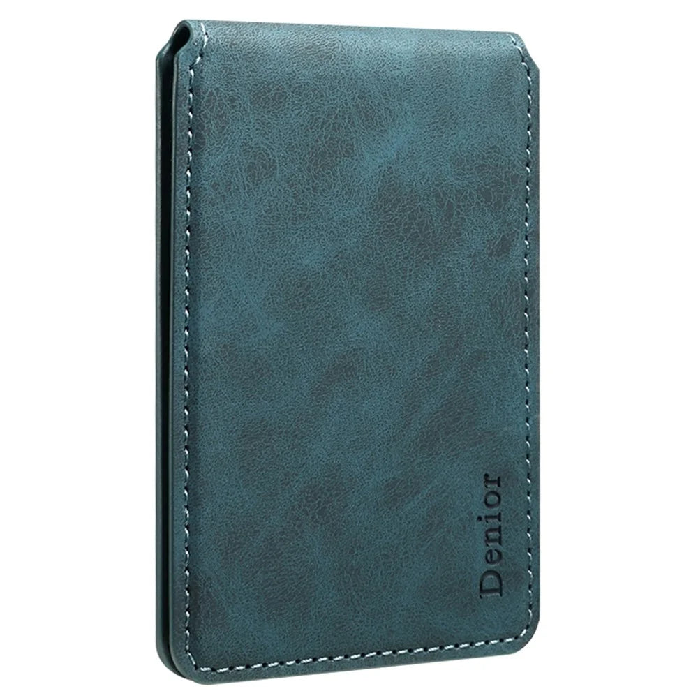 DENIOR V19 Magnetic Card Holder Retro Texture Vertical Flip RFID Blocking Wallet Photo Frame - Blue - 1