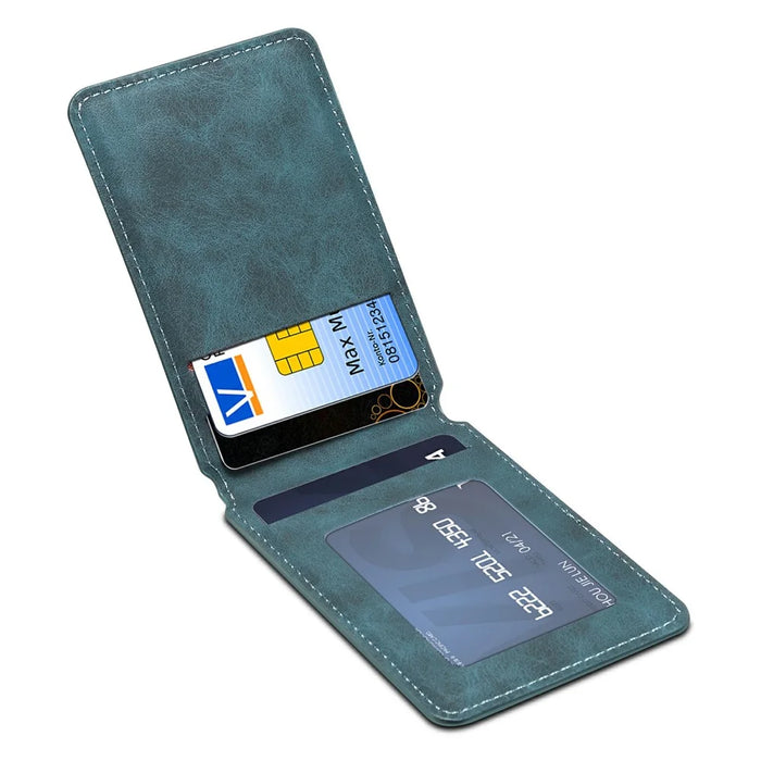 DENIOR V19 Magnetic Card Holder Retro Texture Vertical Flip RFID Blocking Wallet Photo Frame - Blue - 5