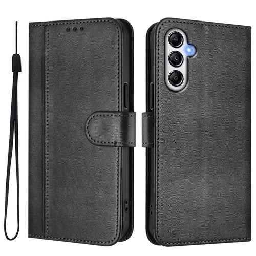 For Samsung Galaxy A14 4G / Galaxy A14 5G Cases Wallet Stand Retro Texture Leather Phone Cover with Lanyard - Black - 1