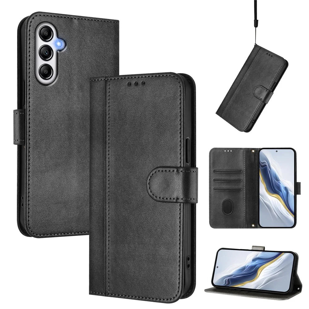 For Samsung Galaxy A14 4G / Galaxy A14 5G Cases Wallet Stand Retro Texture Leather Phone Cover with Lanyard - Black - 2