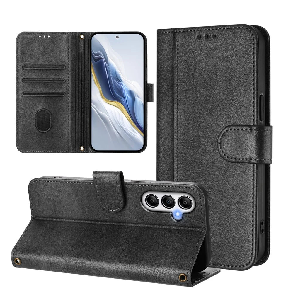 For Samsung Galaxy A14 4G / Galaxy A14 5G Cases Wallet Stand Retro Texture Leather Phone Cover with Lanyard - Black - 3