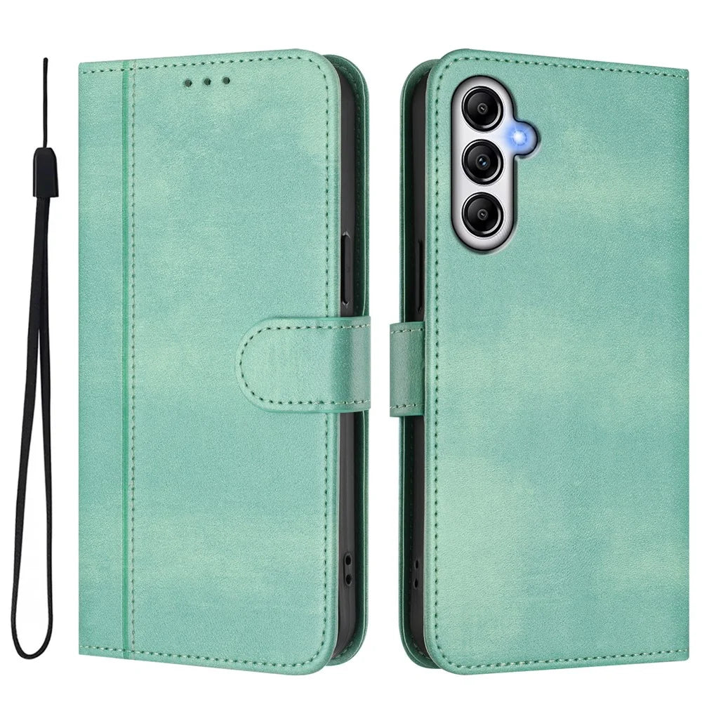 For Samsung Galaxy A34 5G Cases Wallet Stand Retro Texture Leather Phone Cover with Lanyard - Mint Green - 1