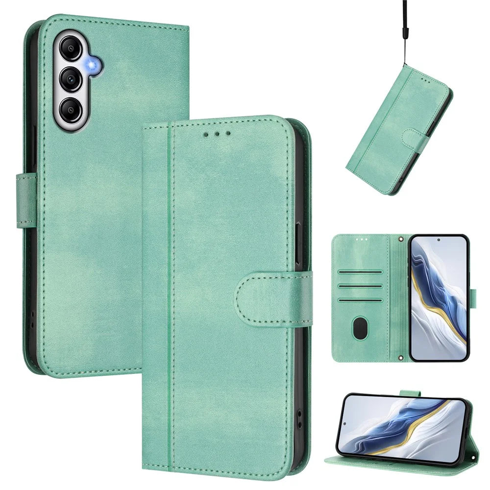 For Samsung Galaxy A34 5G Cases Wallet Stand Retro Texture Leather Phone Cover with Lanyard - Mint Green - 2