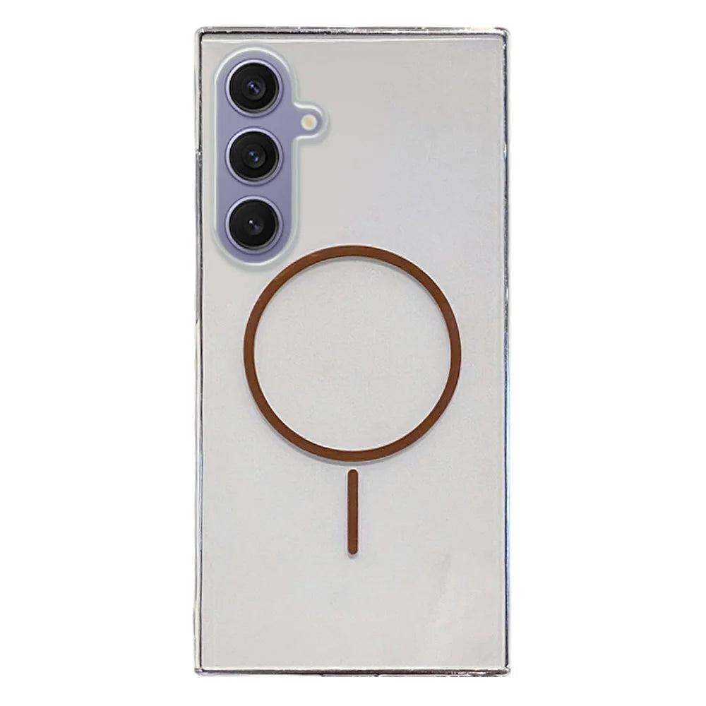 For Samsung Galaxy S25+ Magnetic Case Clear Slim PC Phone Back Cover - Transparent Gold - 1