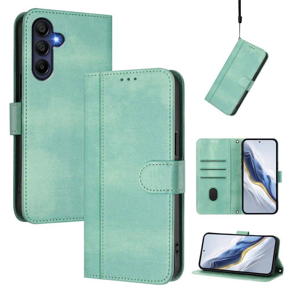 For Samsung Galaxy A26 5G Cases Wallet Stand Retro Texture Leather Phone Cover with Lanyard - Mint Green - 2