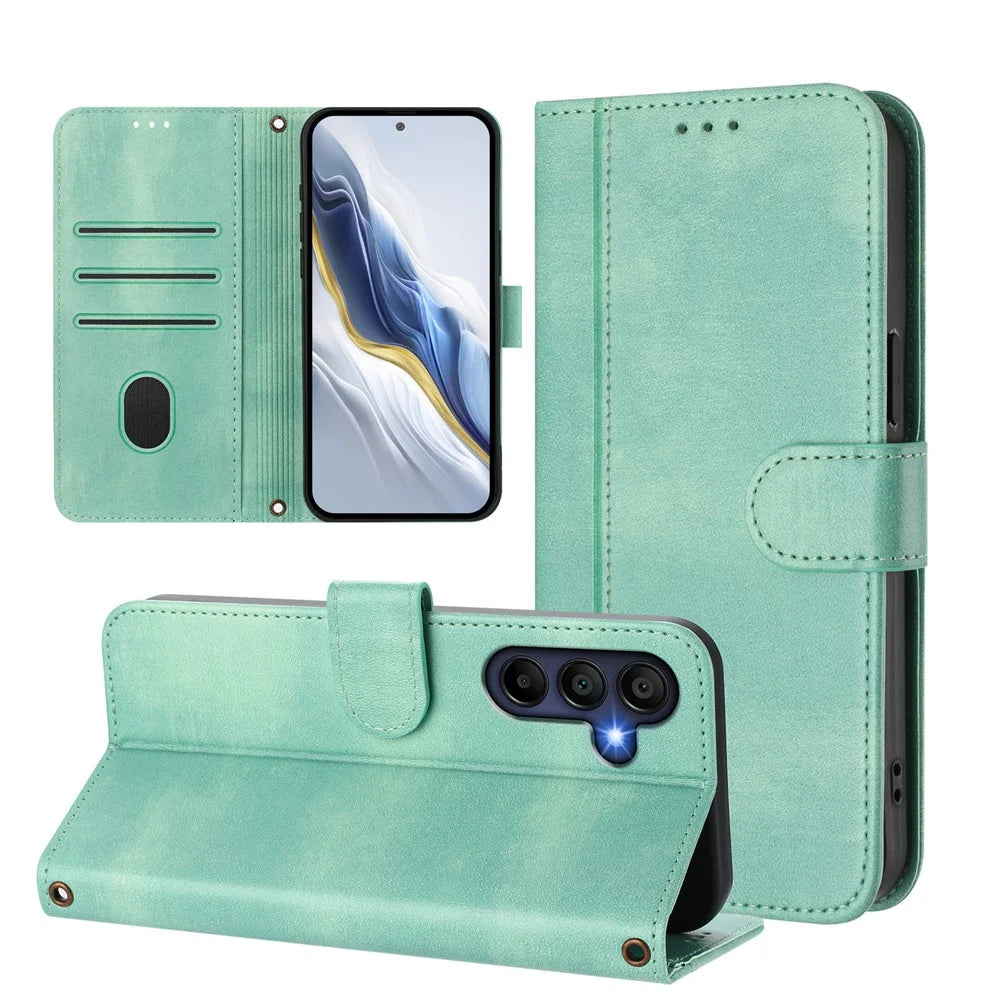 For Samsung Galaxy A26 5G Cases Wallet Stand Retro Texture Leather Phone Cover with Lanyard - Mint Green - 3