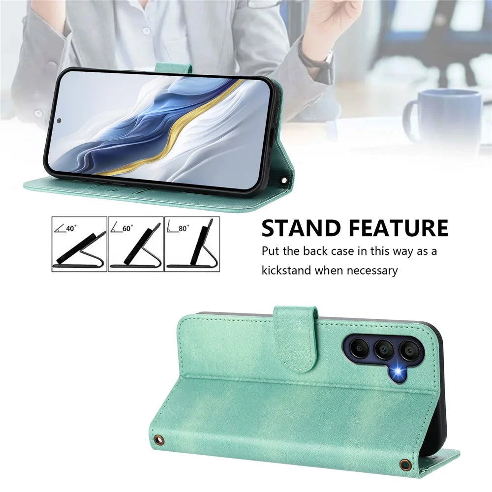 For Samsung Galaxy A26 5G Cases Wallet Stand Retro Texture Leather Phone Cover with Lanyard - Mint Green - 4
