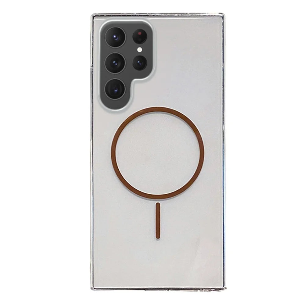 For Samsung Galaxy S24 Ultra Magnetic Case Clear Slim PC Phone Back Cover - Transparent Gold - 1