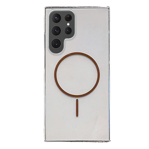 For Samsung Galaxy S24 Ultra Magnetic Case Clear Slim PC Phone Back Cover - Transparent Gold - 1