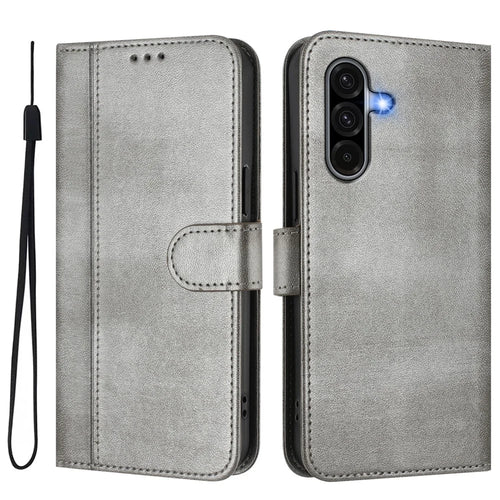 For Samsung Galaxy A37 5G / A56 5G / A36 5G Cases Wallet Stand Retro Texture Leather Phone Cover with Lanyard - Grey - 1