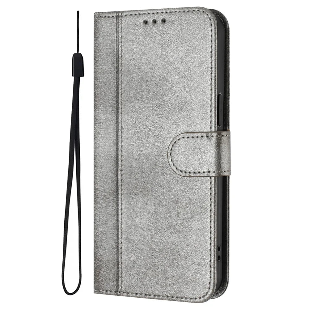 For Samsung Galaxy A37 5G / A56 5G / A36 5G Cases Wallet Stand Retro Texture Leather Phone Cover with Lanyard - Grey - 5