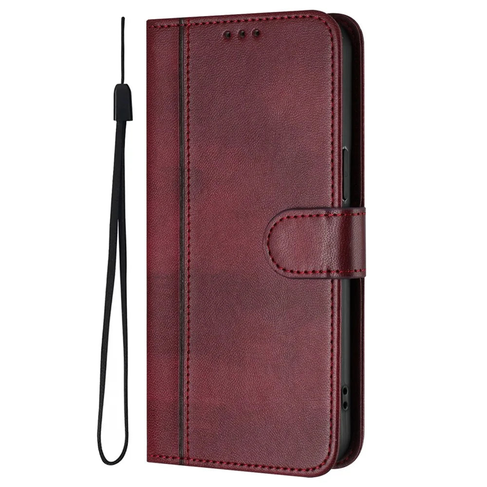 For Samsung Galaxy A37 5G / A56 5G / A36 5G Cases Wallet Stand Retro Texture Leather Phone Cover with Lanyard - Wine Red - 5