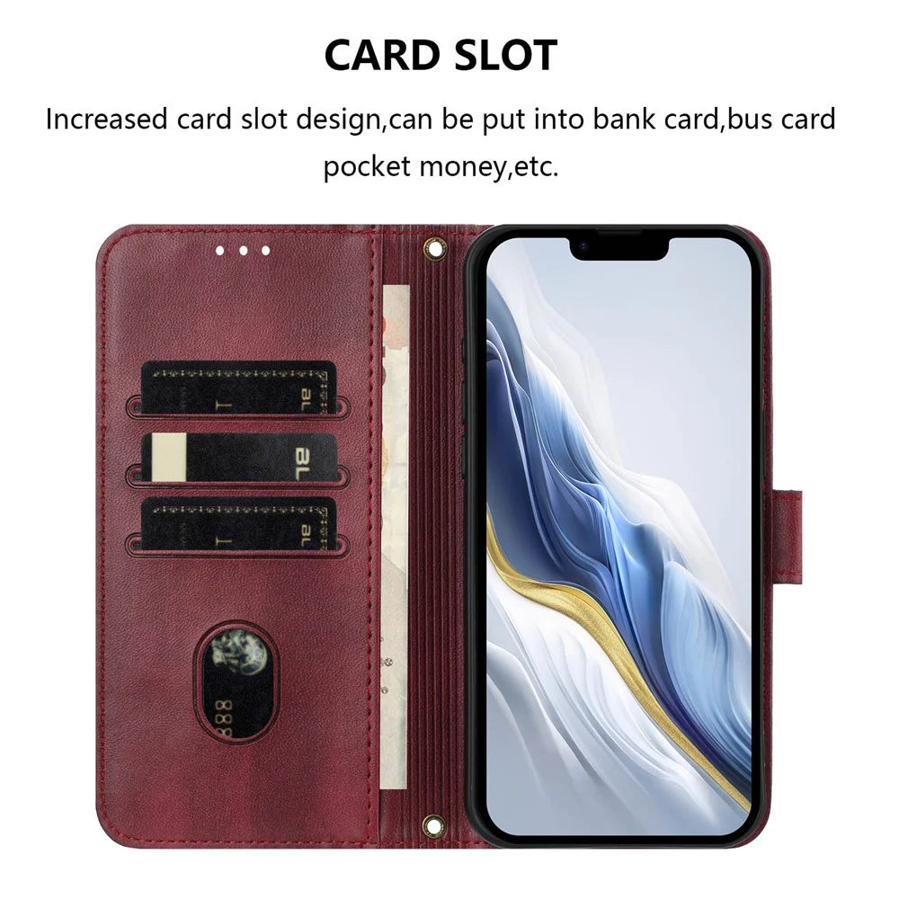 For Samsung Galaxy A37 5G / A56 5G / A36 5G Cases Wallet Stand Retro Texture Leather Phone Cover with Lanyard - Wine Red - 7