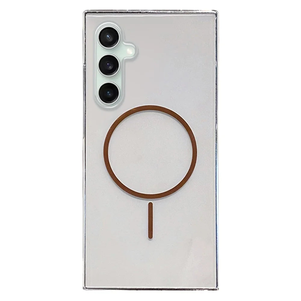 For Samsung Galaxy S24 FE Magnetic Case Clear Slim PC Phone Back Cover - Transparent Gold - 1