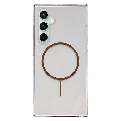 For Samsung Galaxy S24 FE Magnetic Case Clear Slim PC Phone Back Cover - Transparent Gold - 1