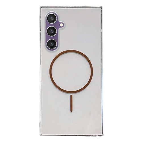 For Samsung Galaxy S24 Magnetic Case Clear Slim PC Phone Back Cover - Transparent Gold - 1