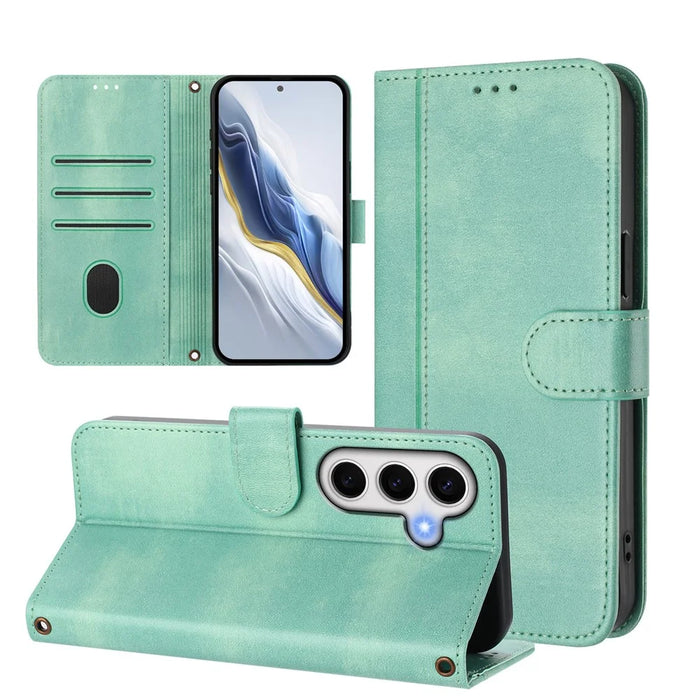 For Samsung Galaxy S24 FE Cases Wallet Stand Retro Texture Leather Phone Cover with Lanyard - Mint Green - 3