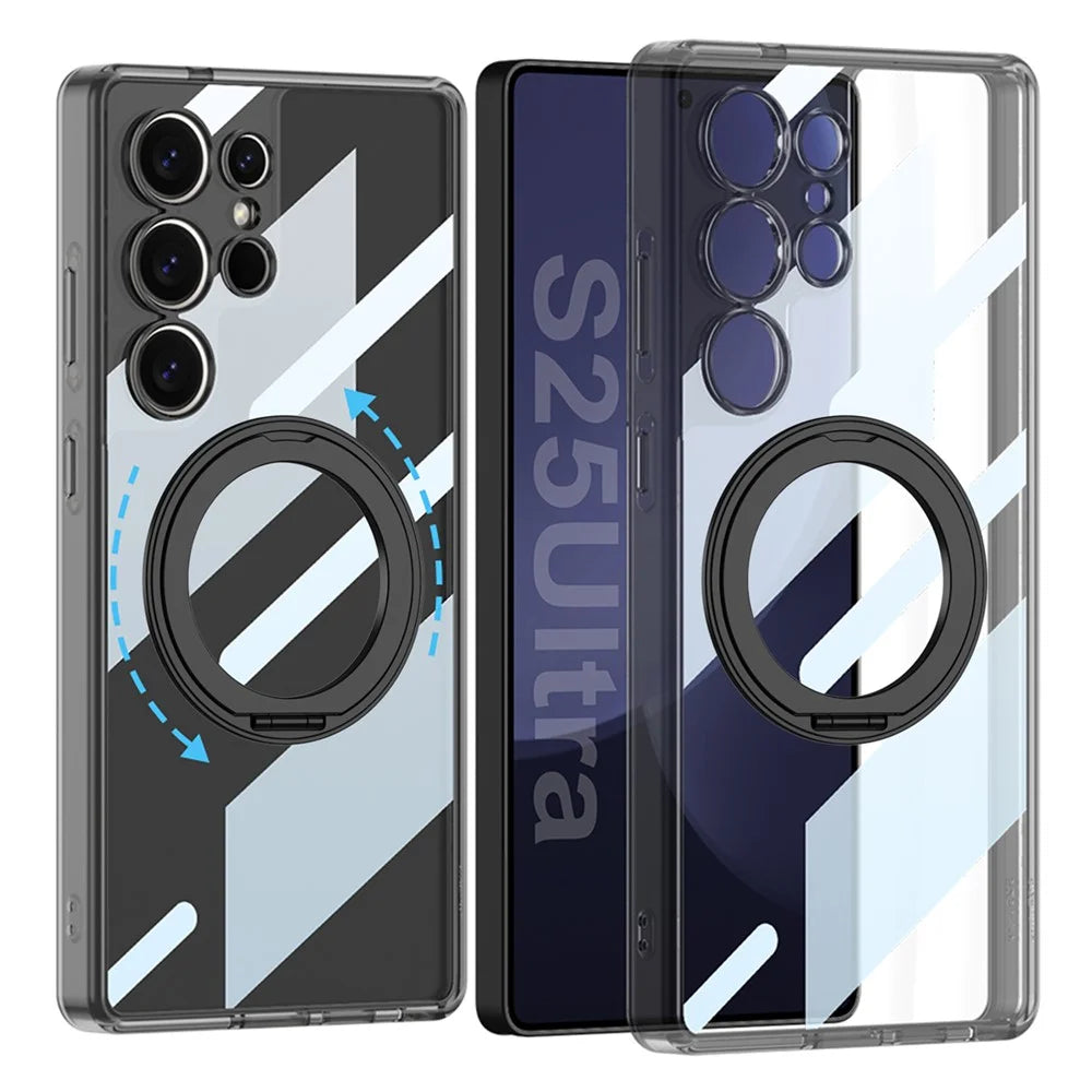 GKK For Samsung Galaxy S25 Ultra Magnetic Case with Kickstand TPU + PC Clear Phone Back Cover - Transparent Black - 1