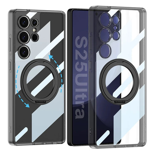 GKK For Samsung Galaxy S25 Ultra Magnetic Case with Kickstand TPU + PC Clear Phone Back Cover - Transparent Black - 1