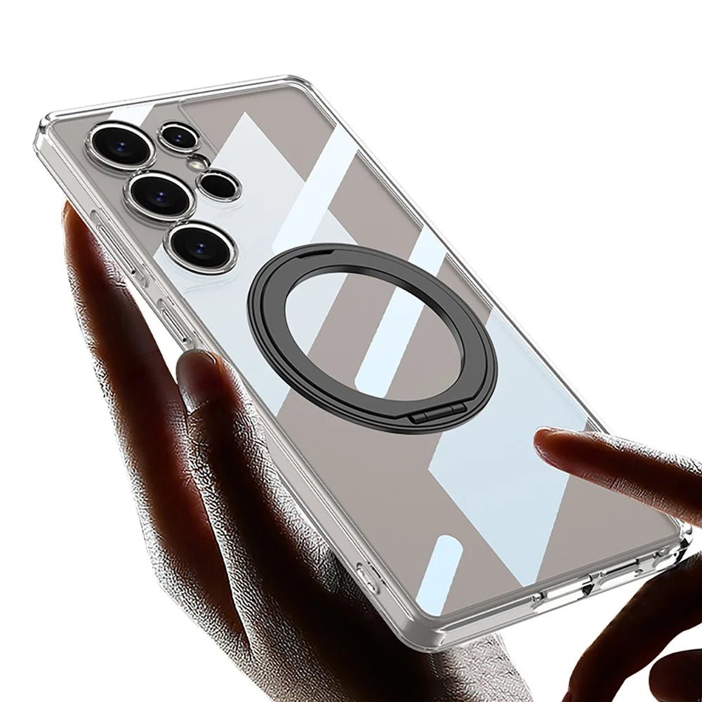 GKK For Samsung Galaxy S25 Ultra Magnetic Case with Kickstand TPU + PC Clear Phone Back Cover - Transparent Black - 3