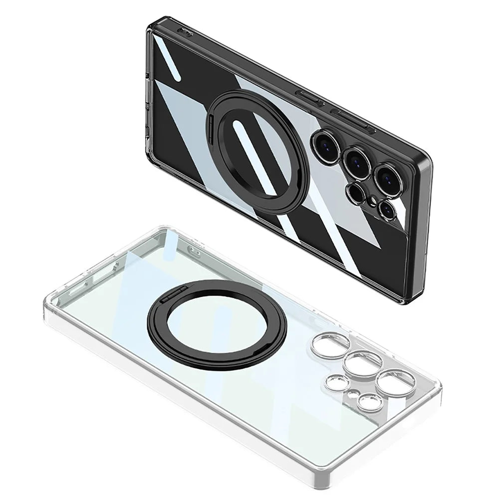 GKK For Samsung Galaxy S25 Ultra Magnetic Case with Kickstand TPU + PC Clear Phone Back Cover - Transparent Black - 5