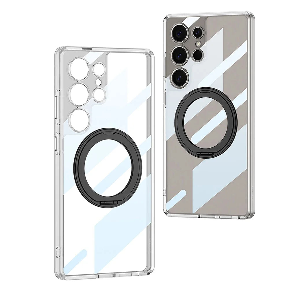 GKK For Samsung Galaxy S25 Ultra Magnetic Case with Kickstand TPU + PC Clear Phone Back Cover - Transparent Black - 6