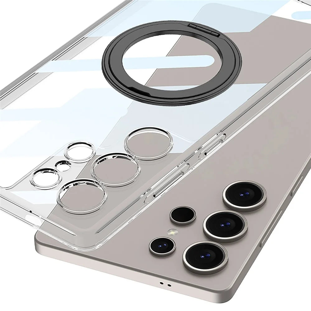 GKK For Samsung Galaxy S25 Ultra Magnetic Case with Kickstand TPU + PC Clear Phone Back Cover - Transparent Black - 7