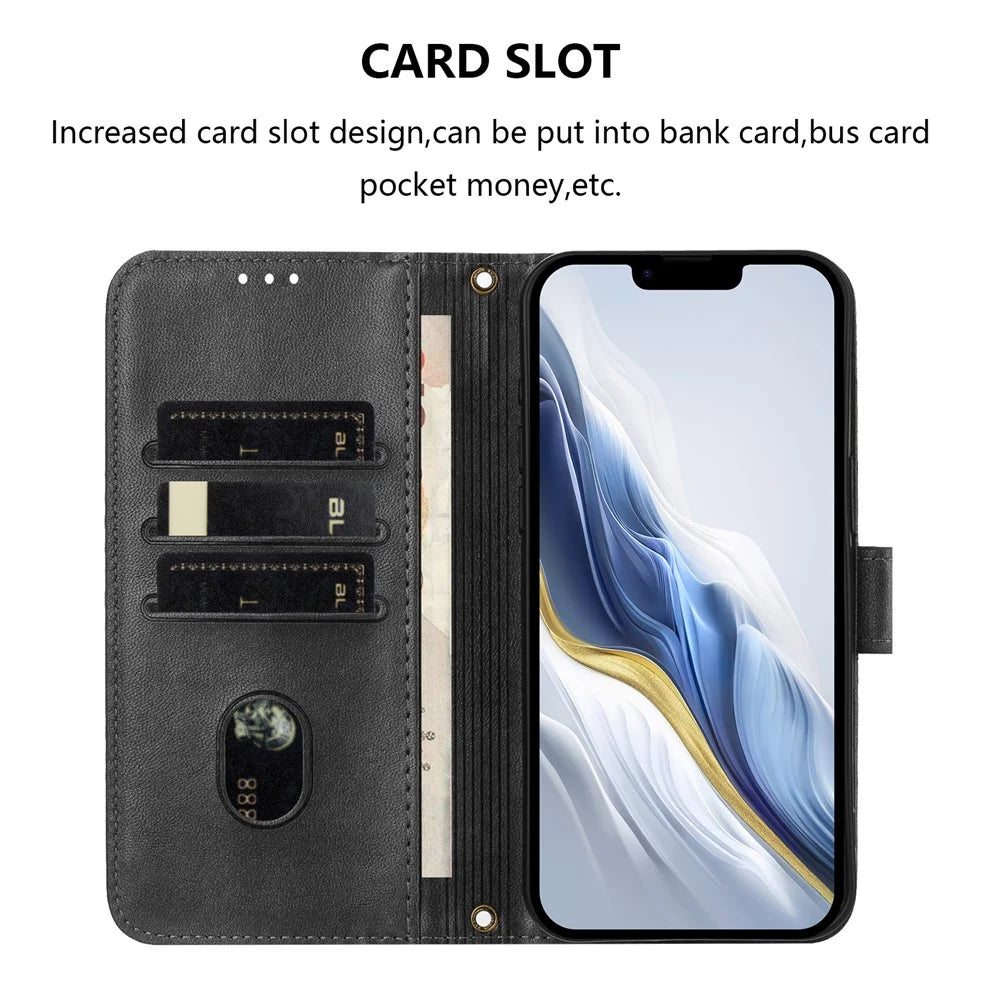 For Samsung Galaxy S24 Ultra Cases Wallet Stand Retro Texture Leather Phone Cover with Lanyard - Black - 7