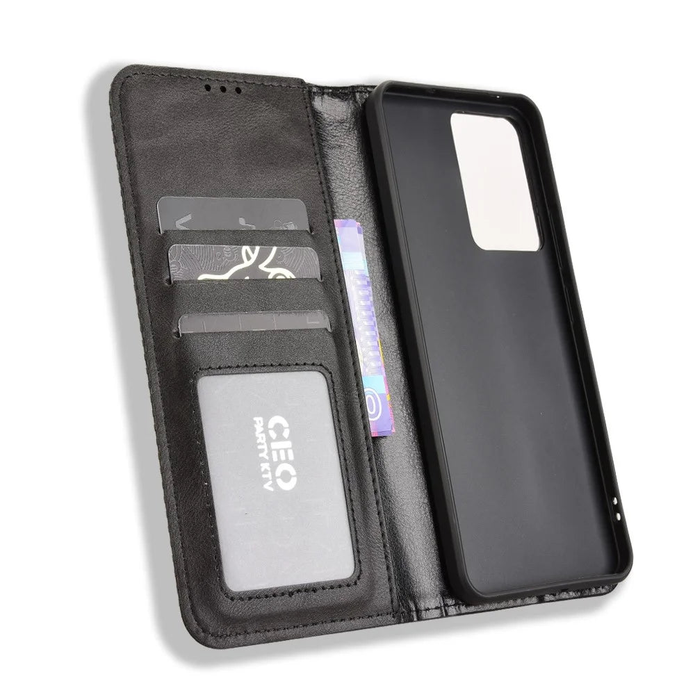 For Realme Neo7x 5G / Realme 14 5G / Realme P3 5G Retro PU Leather Case Phone Wallet Stand Cover - Black - 4