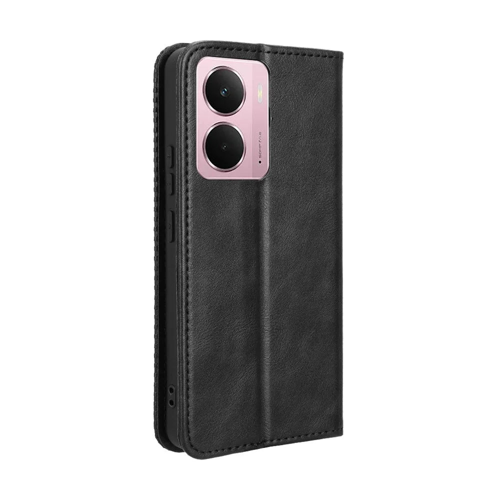 For Realme Neo7x 5G / Realme 14 5G / Realme P3 5G Retro PU Leather Case Phone Wallet Stand Cover - Black - 7
