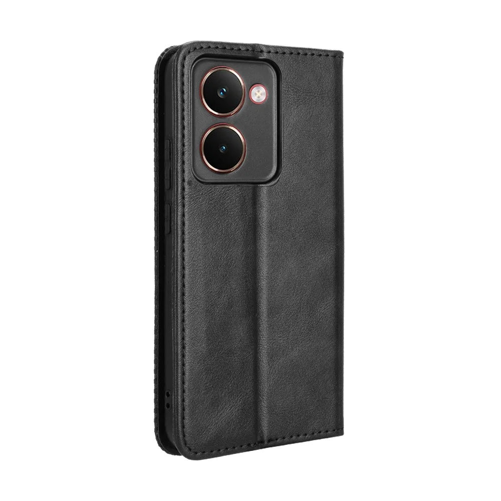 For Realme P3 Ultra 5G Retro PU Leather Case Phone Wallet Stand Cover - Black - 7