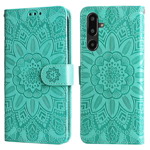 For Samsung Galaxy F16 5G / Galaxy M16 5G Case Sunflower Imprint Leather Wallet Phone Cover - Green - 1
