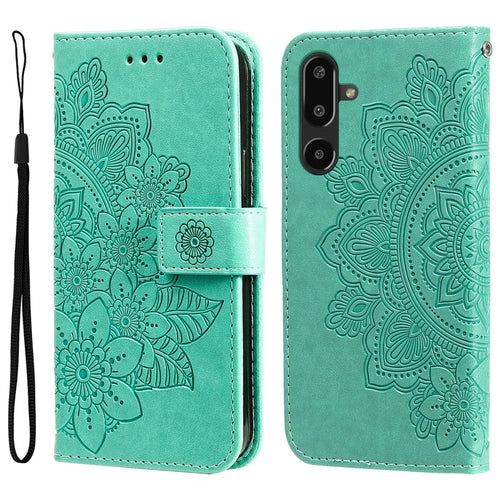 For Samsung Galaxy F16 5G / Galaxy M16 5G Case Floral Pattern PU Leather Wallet Stand Phone Cover - Green - 1