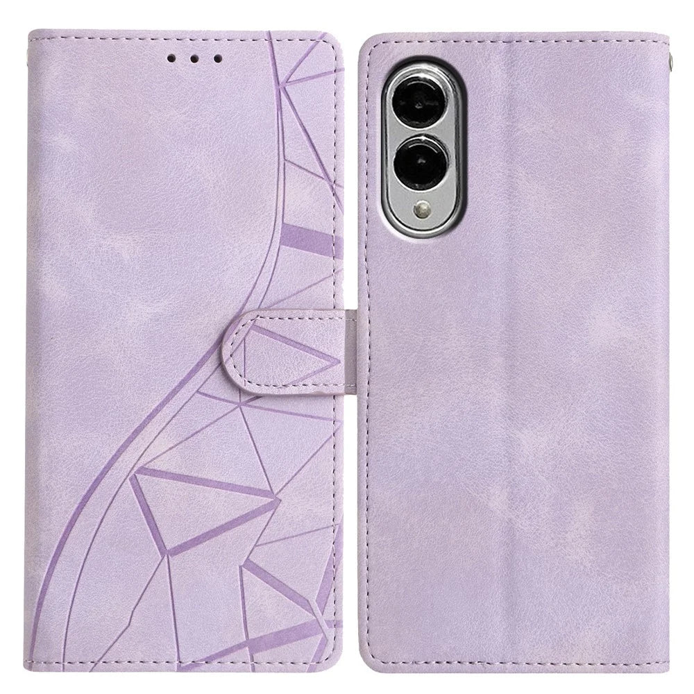 For Samsung Galaxy S25 Edge Case Wallet Stand Imprinted Triangle Pattern Leather Phone Flip Cover - Purple - 1
