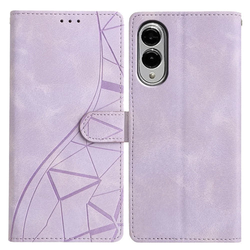 For Samsung Galaxy S25 Edge Case Wallet Stand Imprinted Triangle Pattern Leather Phone Flip Cover - Purple - 1