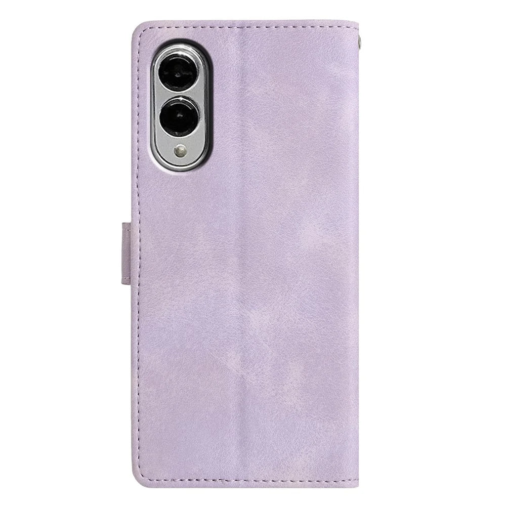 For Samsung Galaxy S25 Edge Case Wallet Stand Imprinted Triangle Pattern Leather Phone Flip Cover - Purple - 7