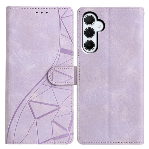 For Samsung Galaxy S23 FE Case Wallet Stand Imprinted Triangle Pattern Leather Phone Flip Cover - Purple - 1