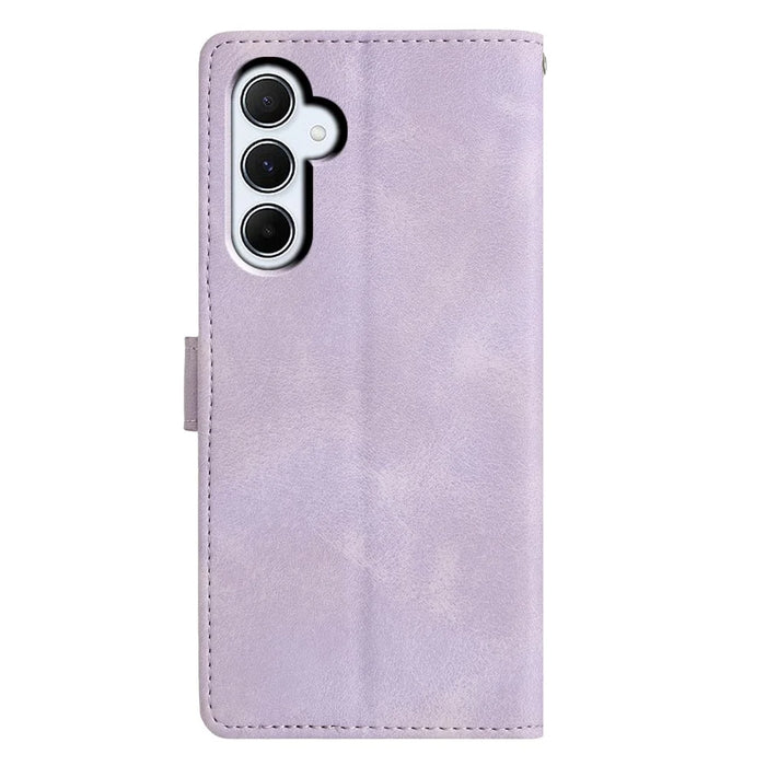 For Samsung Galaxy S23 FE Case Wallet Stand Imprinted Triangle Pattern Leather Phone Flip Cover - Purple - 7