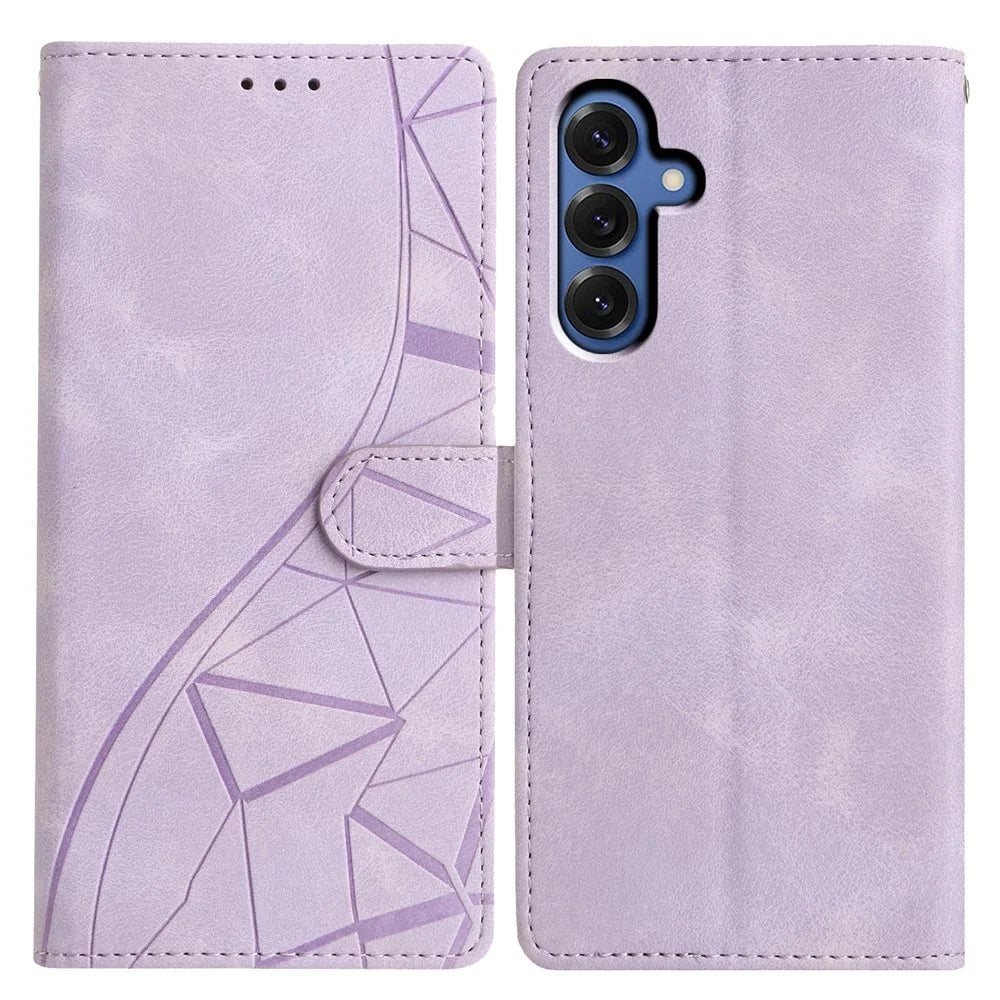 For Samsung Galaxy A36 5G Case Wallet Stand Imprinted Triangle Pattern Leather Phone Flip Cover - Purple - 1