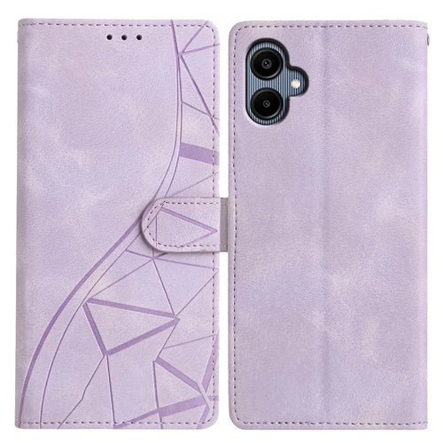 For Samsung Galaxy A06 4G Case Wallet Stand Imprinted Triangle Pattern Leather Phone Flip Cover - Purple - 1