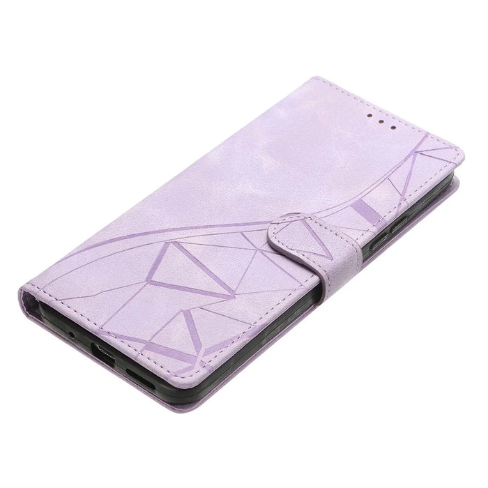 For Samsung Galaxy A06 4G Case Wallet Stand Imprinted Triangle Pattern Leather Phone Flip Cover - Purple - 4