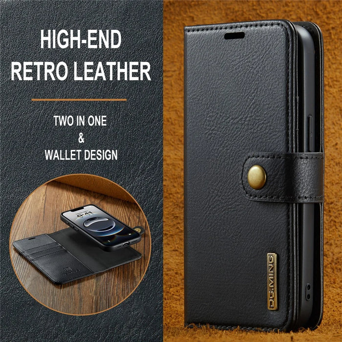 DG.MING for iPhone 17e / 16e Case Detachable Split Leather Phone Cover - Black - 6