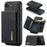 DG.MING M1 Series for iPhone 17e / 16e Case Kickstand PU Phone Cover with Detachable Wallet - Black - 1