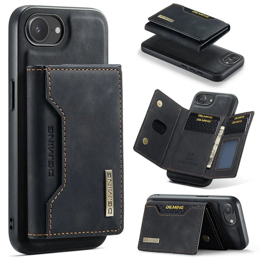DG.MING M2 Series for iPhone 17e / 16e Case PU + PC + TPU Phone Cover Detachable Wallet - Black - 1